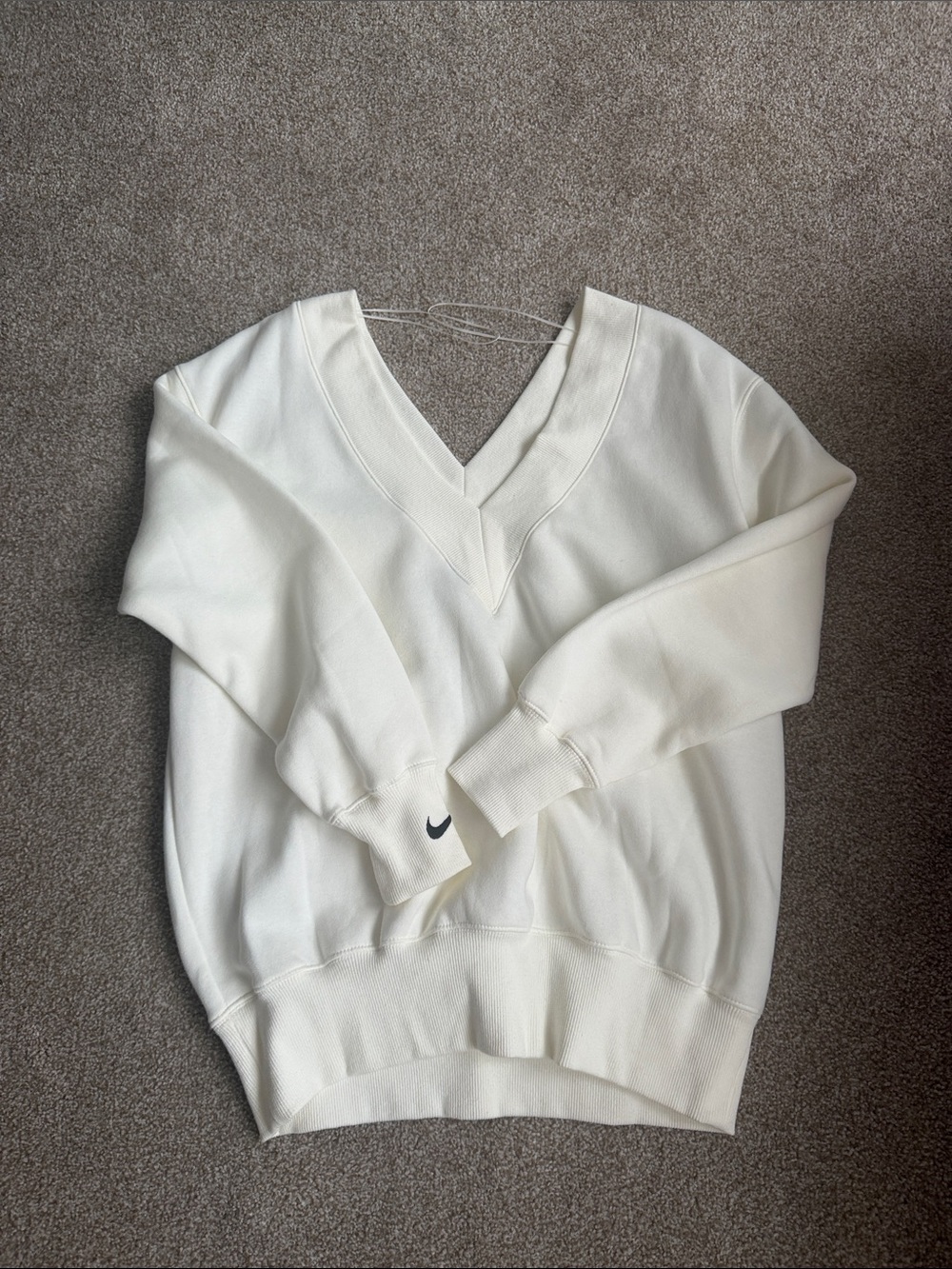 Nike Cream V-Neck Sweatshirt with Small Swoosh